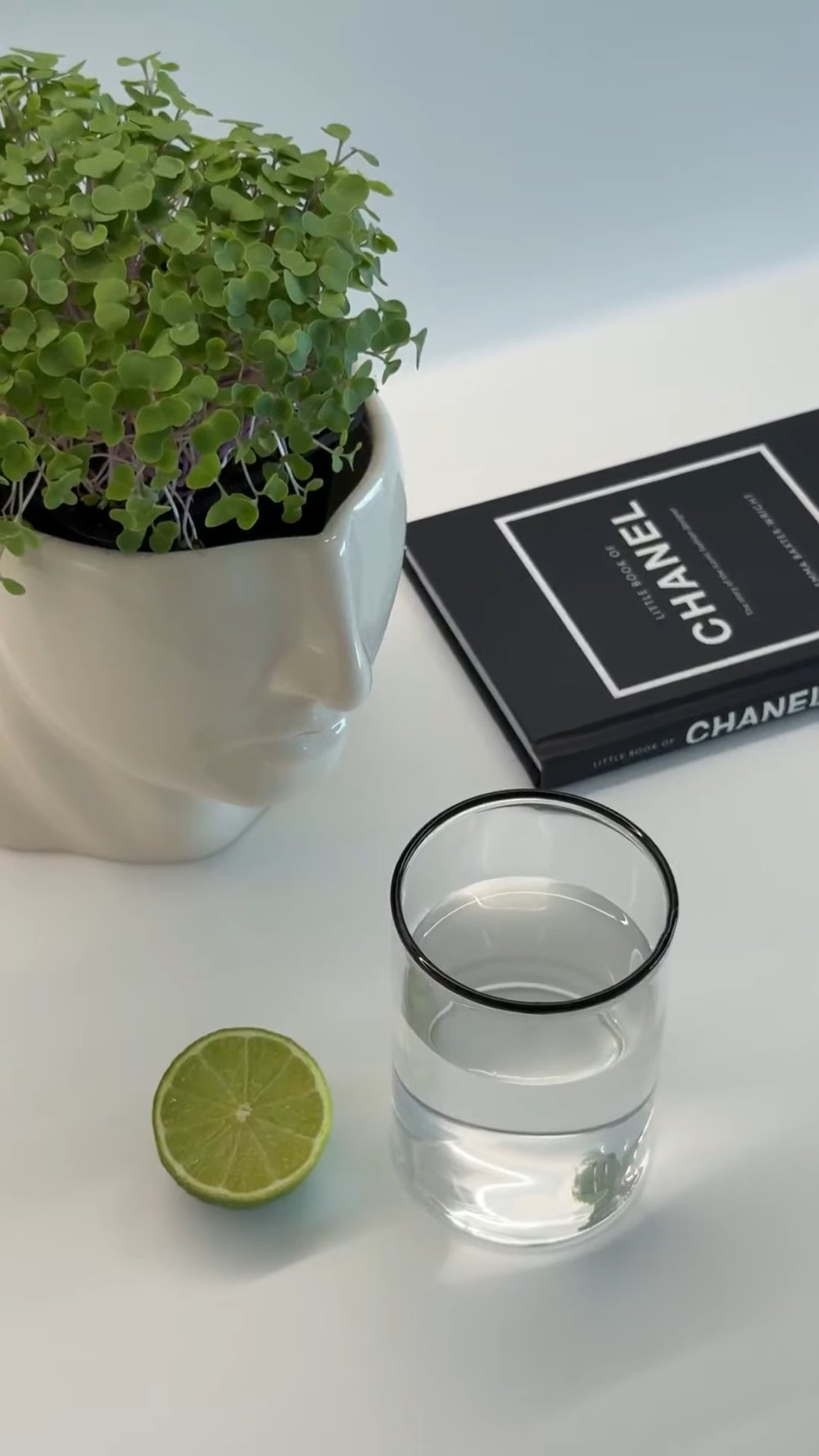 Microgreens, lime and water — whole ingredients, elevated living